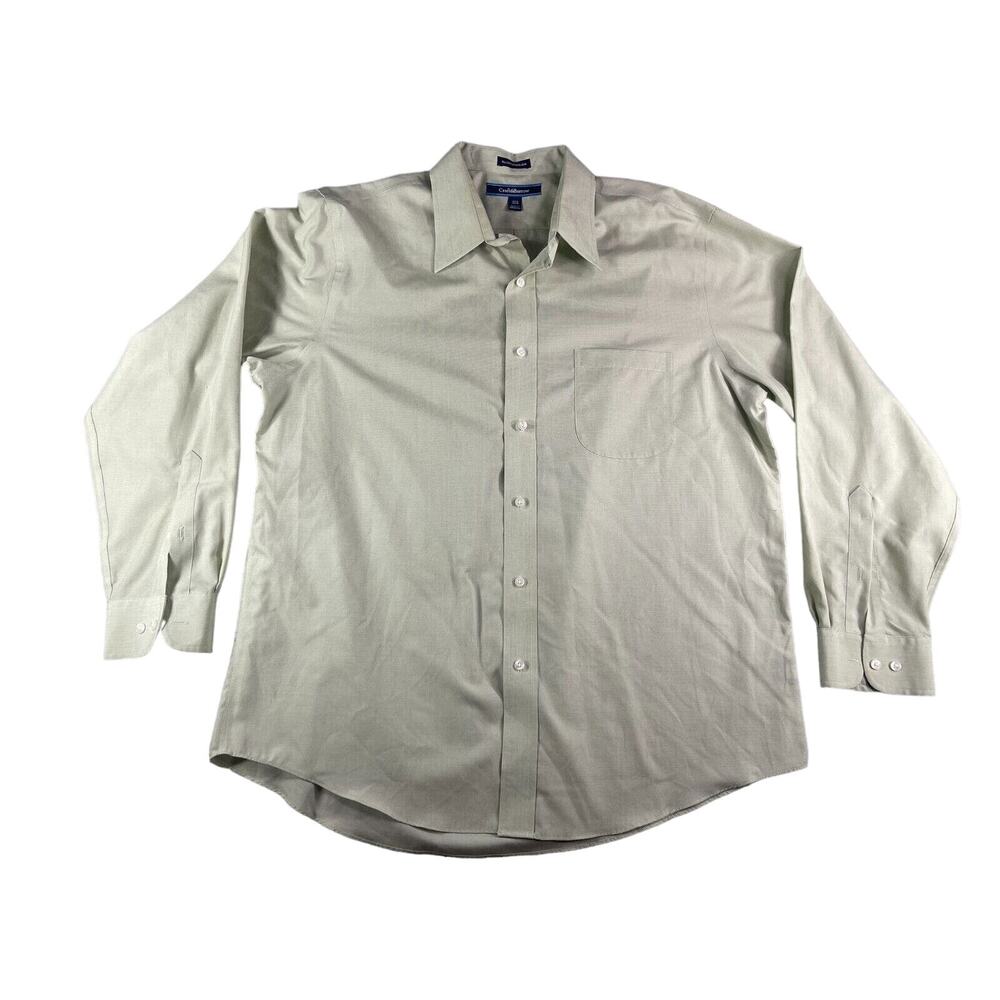 Croft & Barrow Shirt Mens 34 / 35 Button Down 17.5 inch Green Solid Non Iron